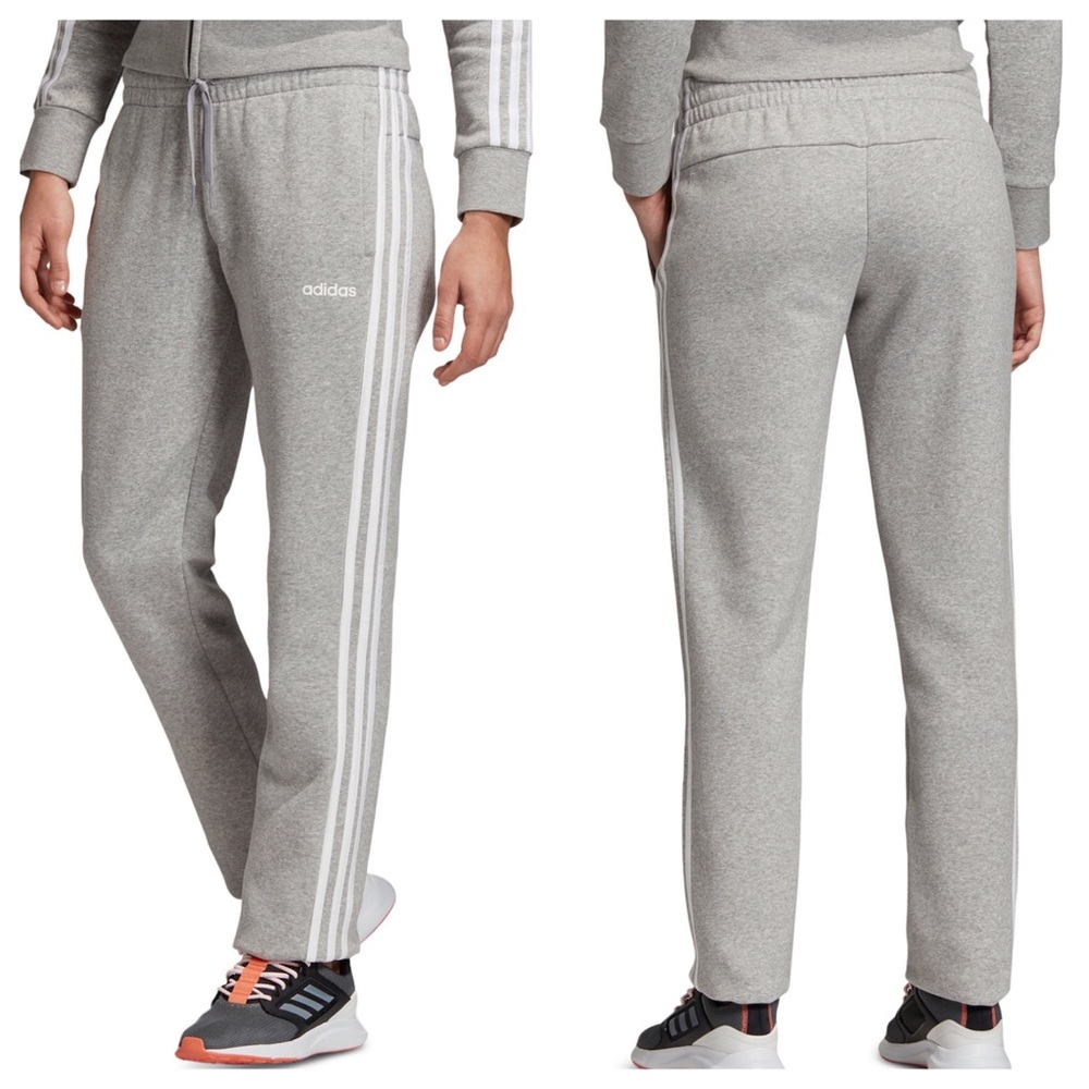 Adidas Essential 3 Stripe Gray Fleece Sweatpants